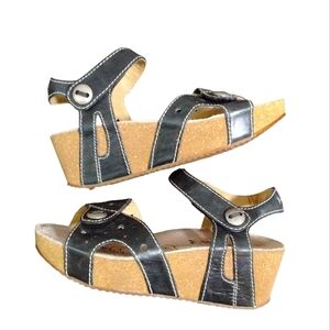Romika Black Leather Strappy Cork Sandals Size 8